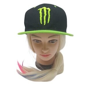 Monster Energy Hat Black Neon Green Bill Logo Embroidered Snap Back‎